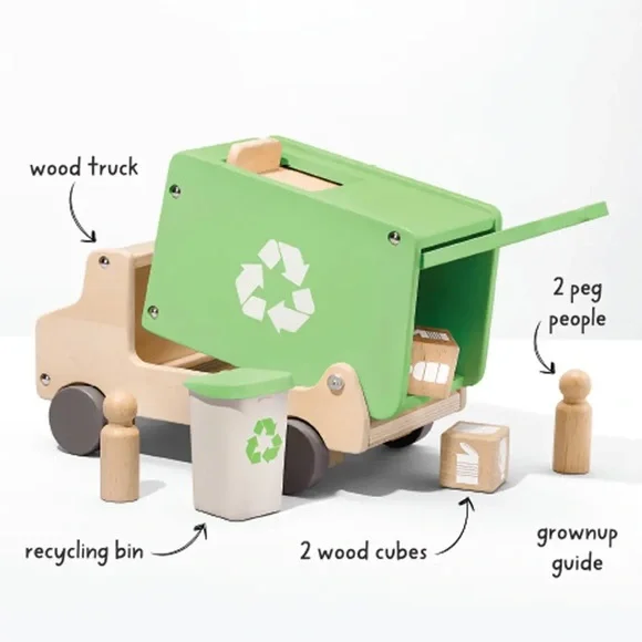 KiwiCo Green Wooden Recycling Truck Toy - Picture 3 of 3